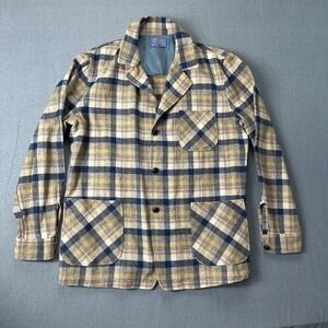 Vintage Pendleton Jacket Mens L Brown Plaid Chore Blazer 3 Pocket Wool Shacket